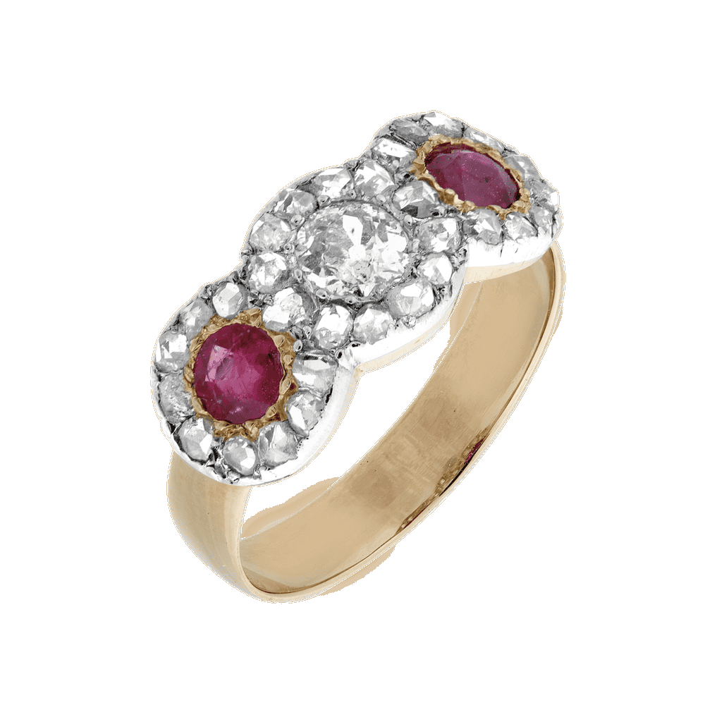 Bague jarretière rubis et diamant vers 1900 Gerphagnon