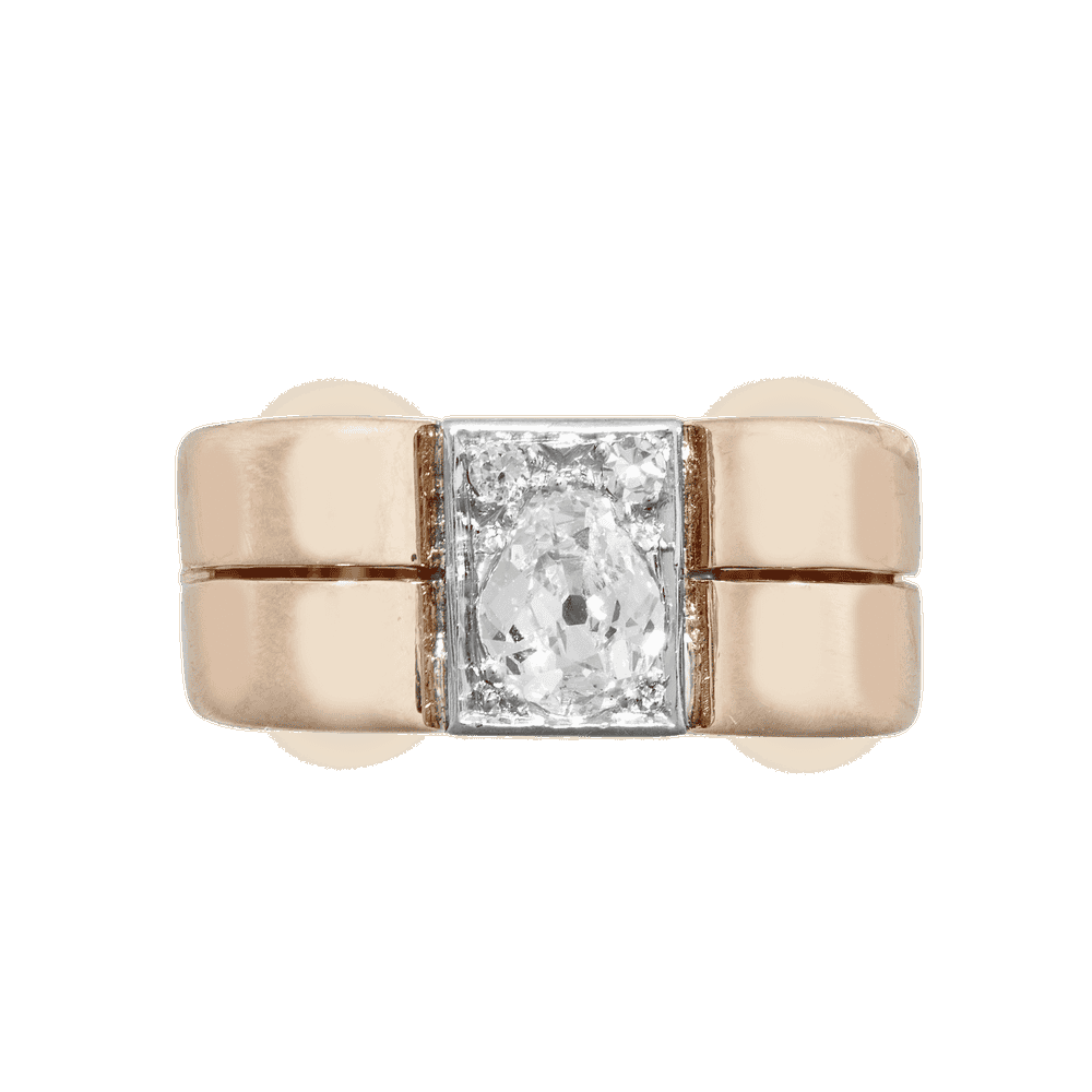 Bague tank diamant taille ancienne 0,80 carat vers 1940 Gerphagnon