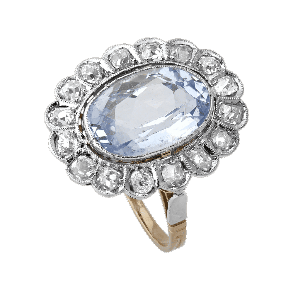Bague festonnée aigue-marine et diamants vers 1920 Gerphagnon