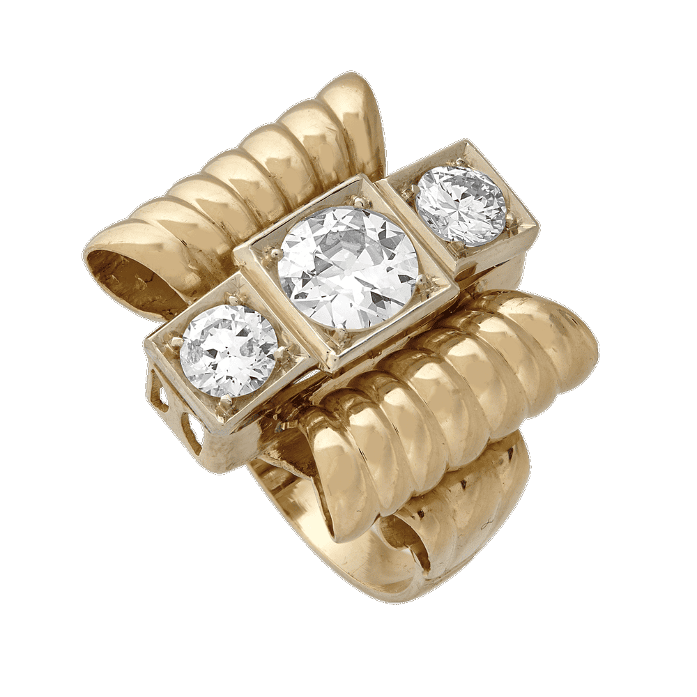 Bague noeud diamants et godrons vers 1950 Gerphagnon