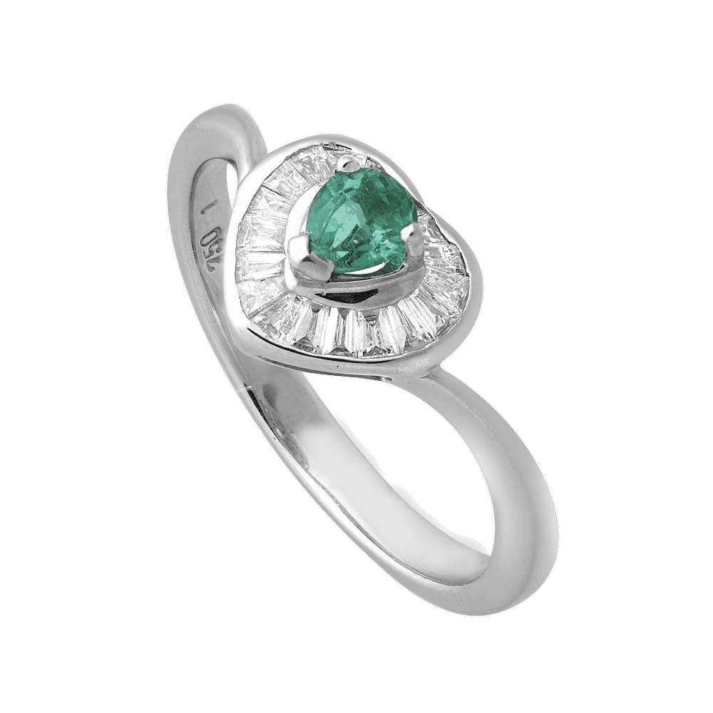 Bague Coeur émeraude poire et diamants baguettes Gerphagnon