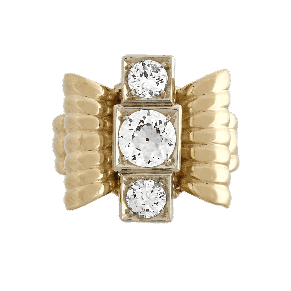 Bague noeud diamants et godrons vers 1950 Gerphagnon