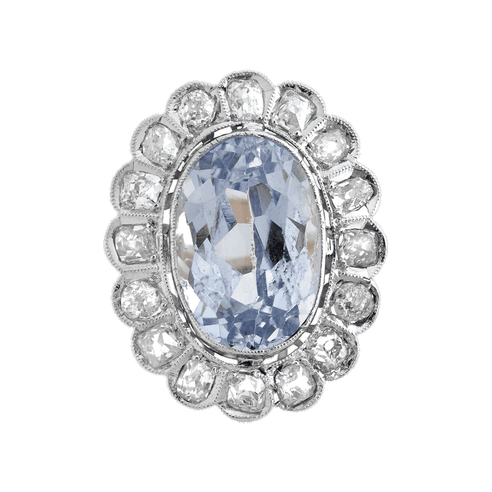 Bague festonnée aigue-marine et diamants vers 1920 Gerphagnon