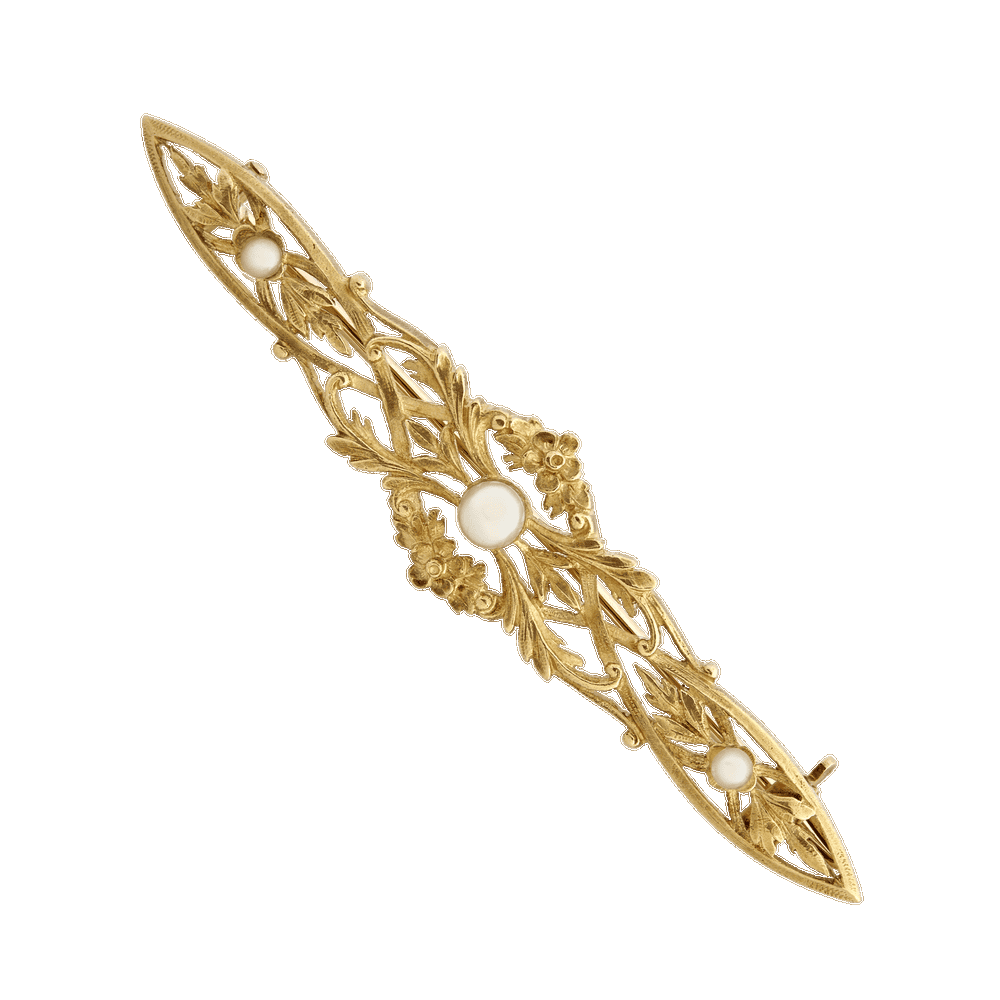 Broche barrette motif floral et perles fines fin XIXe Gerphagnon