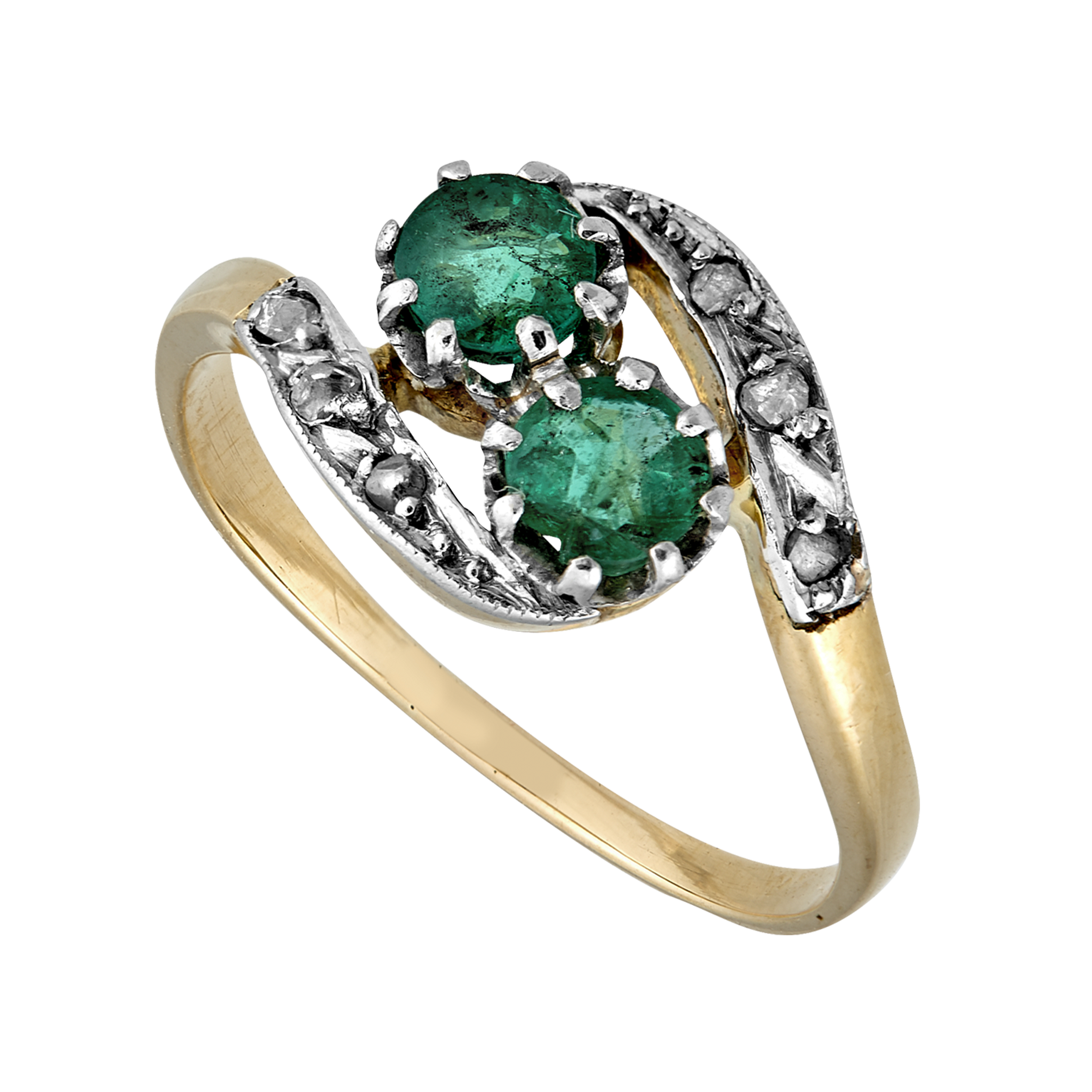 Bague "Toi et Moi" émeraudes diamants taille rose fin XIXe Gerphagnon