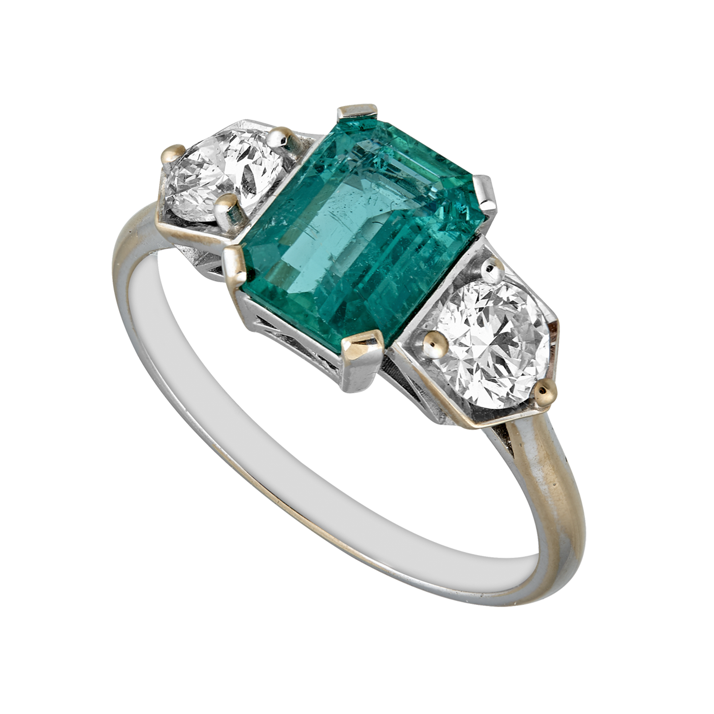 Bague trilogie émeraude et diamants Gerphagnon