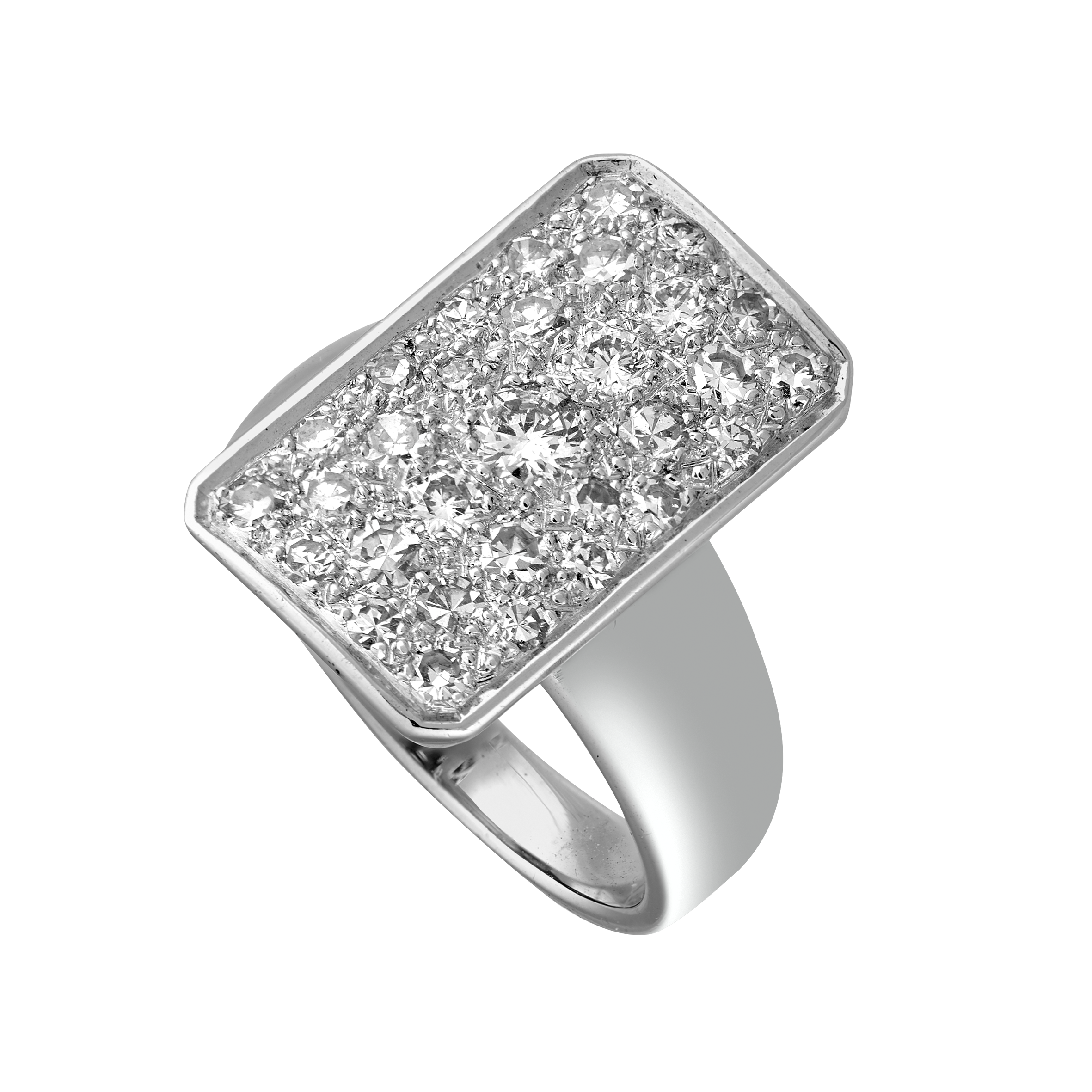 Bague rectangle pavée brilants vers 1950 Gerphagnon