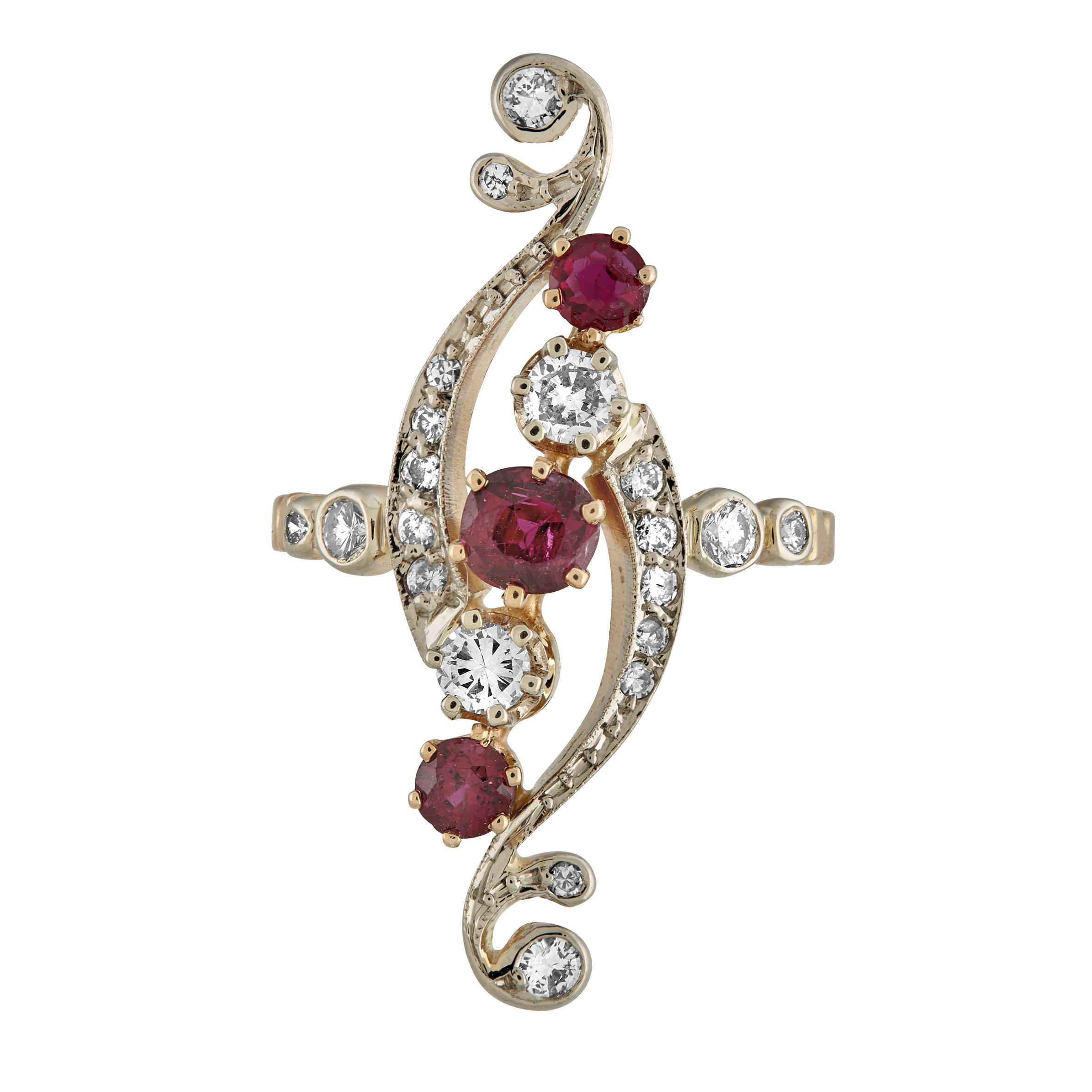 Bague "S" rubis et diamants style fin XIXe Gerphagnon