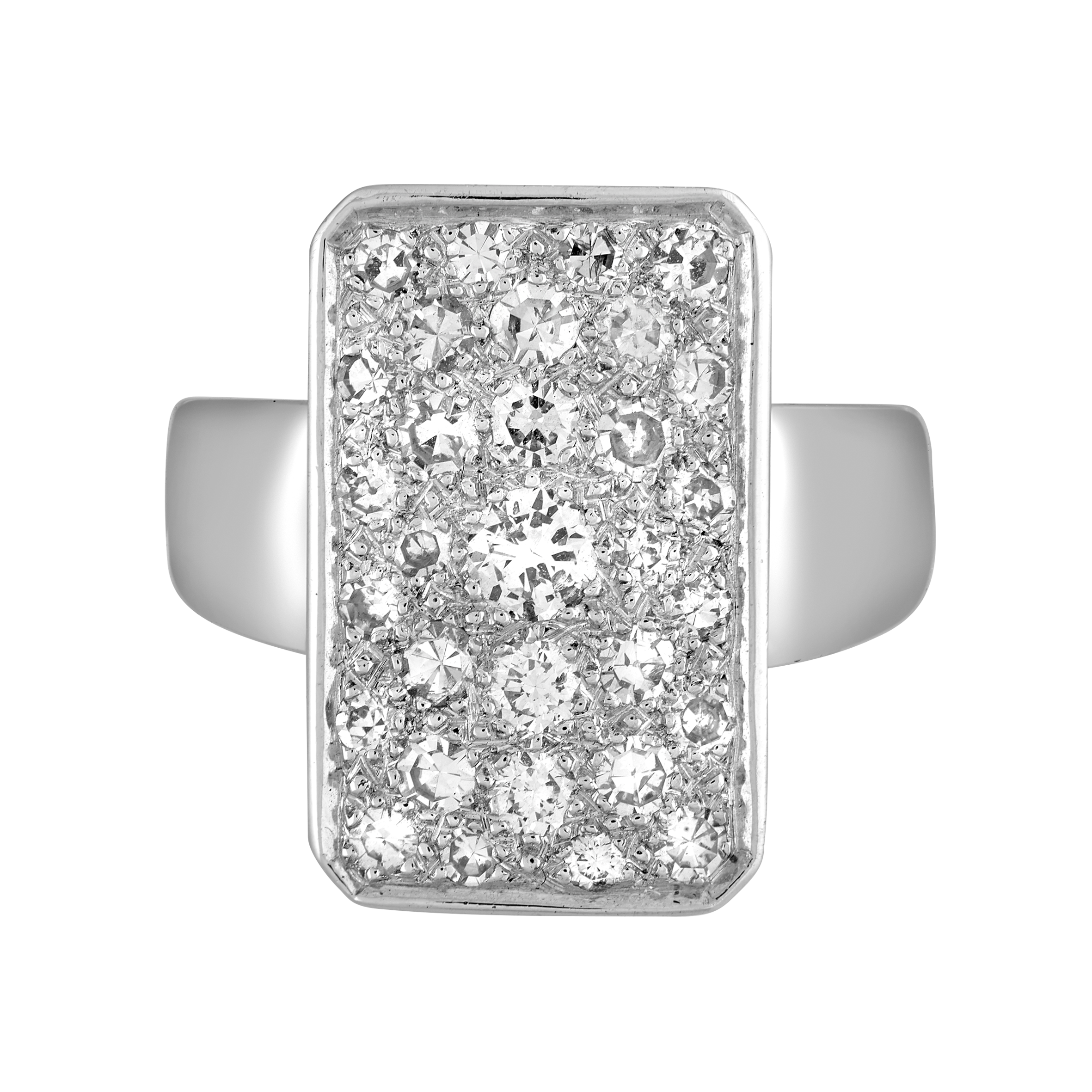 Bague rectangle pavée brilants vers 1950 Gerphagnon