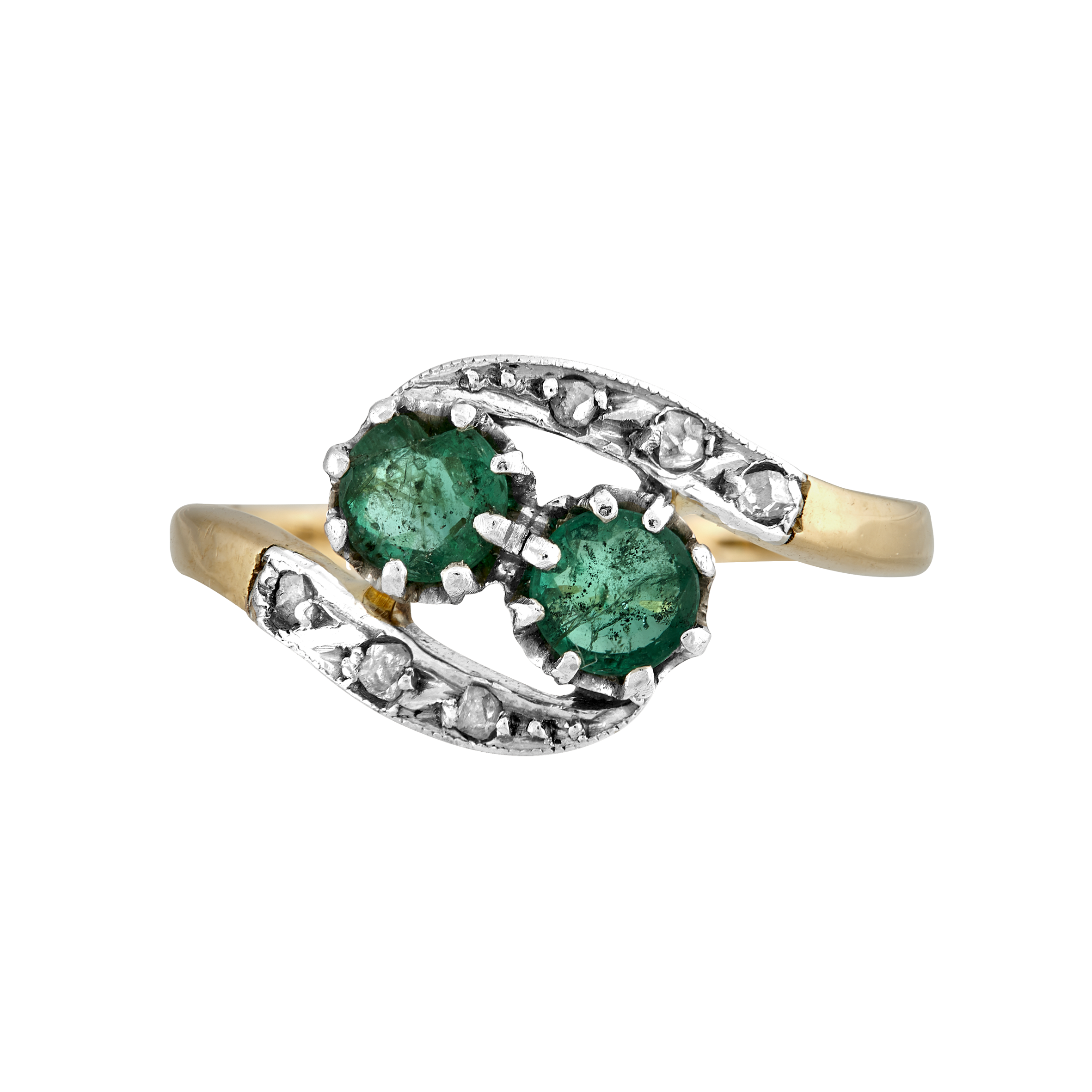 Bague "Toi et Moi" émeraudes diamants taille rose fin XIXe Gerphagnon