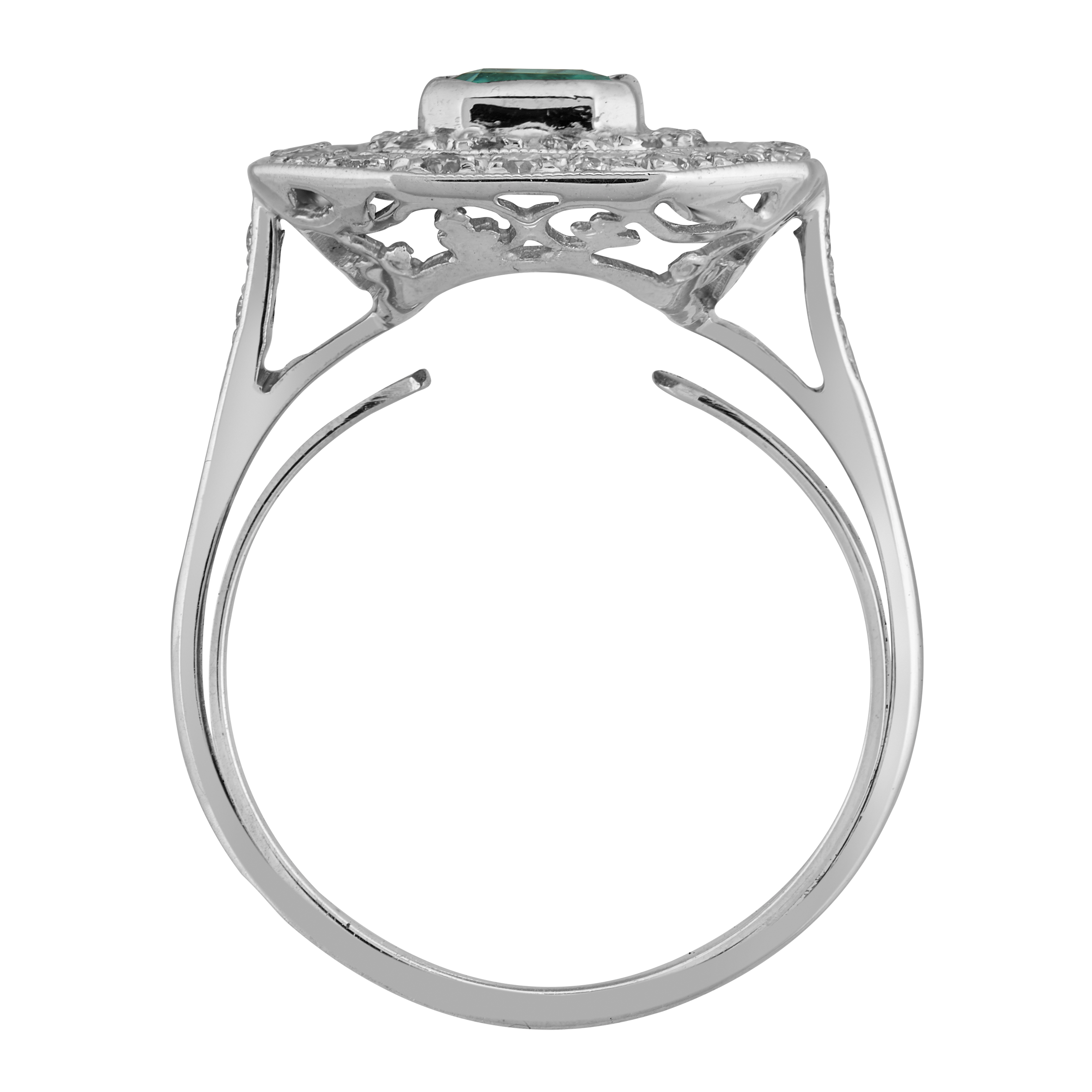 Bague octogonale émeraude taille émeraude et brillants Gerphagnon