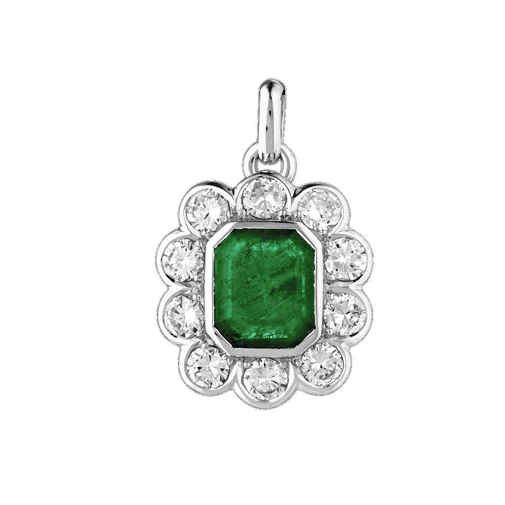 Pendentif festonné émeraude et diamants Gerphagnon