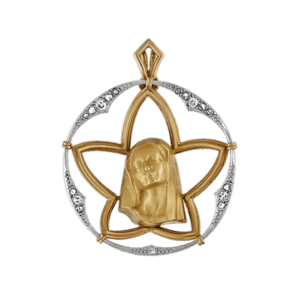 Pendentif vierge et diamants vers 1970 signé Coquelin Gerphagnon