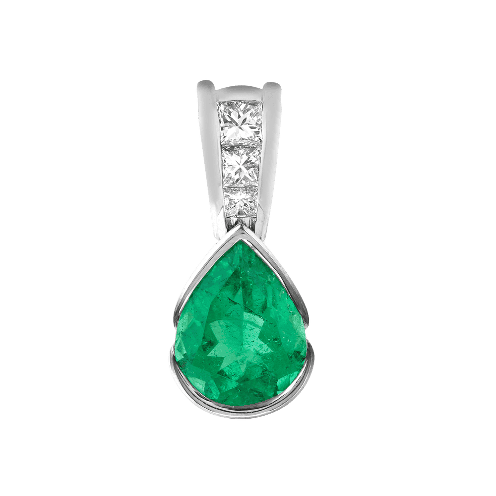 Collier Pendentif En émeraude Verte Créée En Labo - Taille Poire 5 Carats - Argent 925